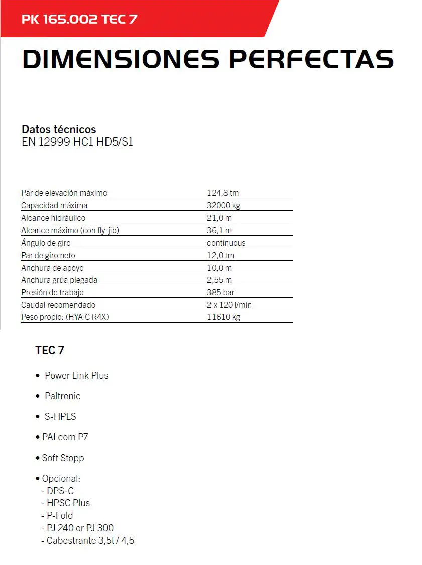 Dimensiones Camión grúa Pk 165